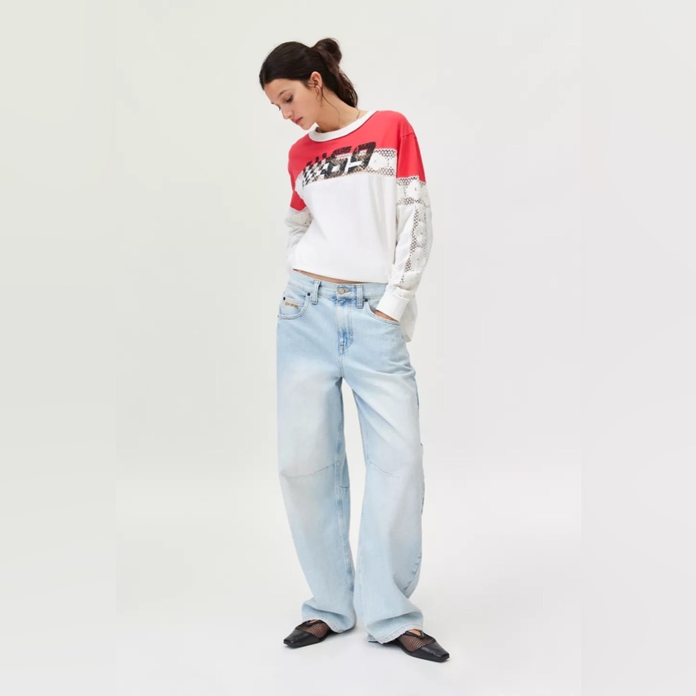 Urban Outfitters BDG Logan Buckle Baggy Barrel Jean Vintage Light Blue denim